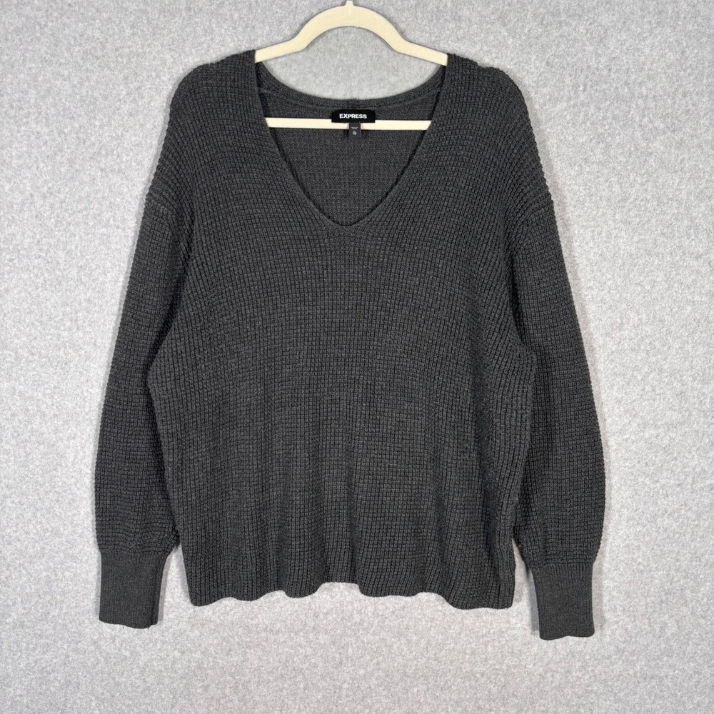 Express Sweater‎ XL Charcoal Waffle Lounge Comfort Comfy Cozy Slouchy Oversized
